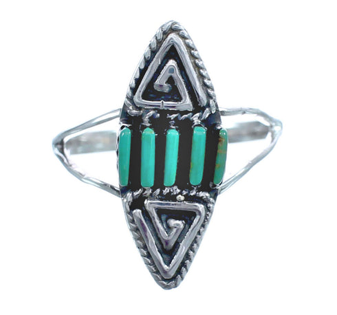 Green Turquoise Sterling Silver Water Wave Ring Size 7-1/2 KX120963